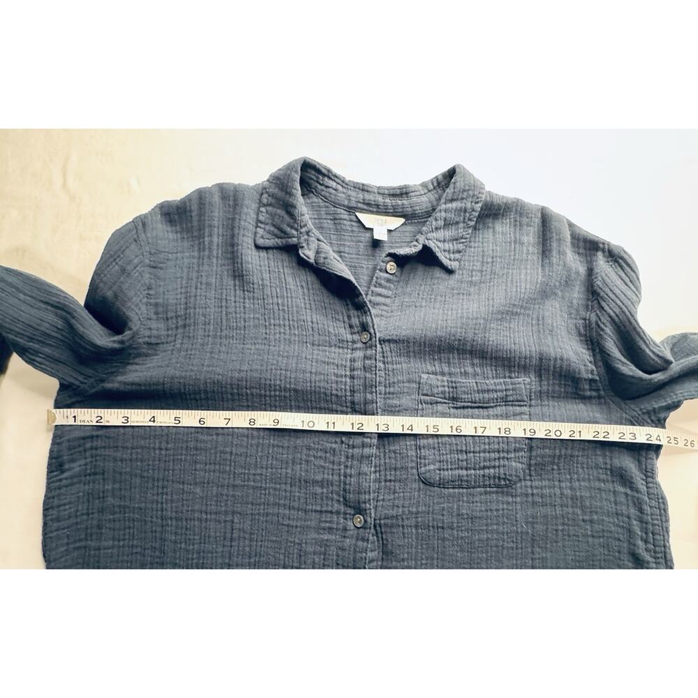 Time and Tru L Blue Button Shirt Crinkle Cotton Fabric Long Sleeve Picked - Picture 9 of 16